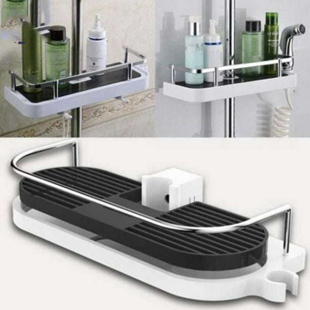 Bathroom Pole Shelf Shower Bath Storage Caddy Rack Organiser Hollow Tray Holder